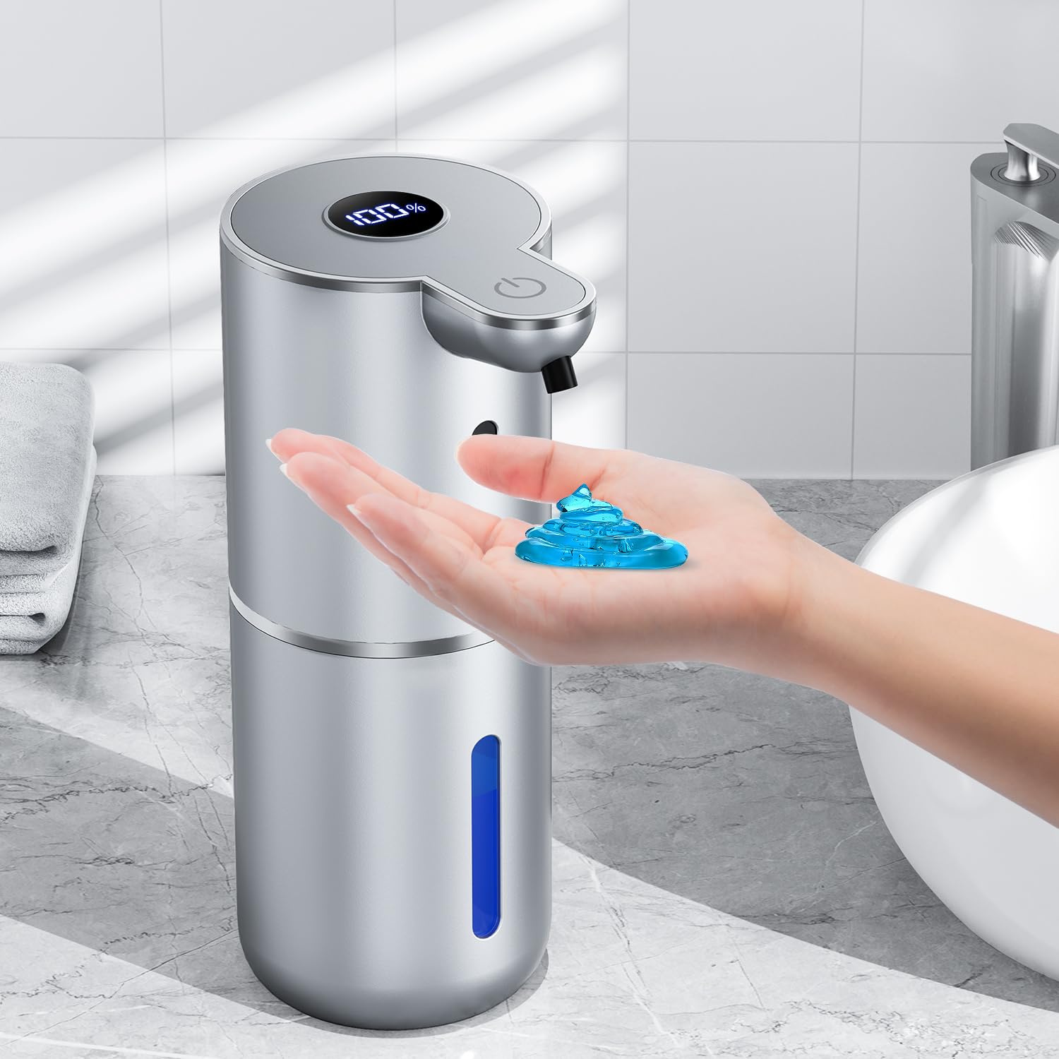 Dozator de săpun Fachixy automat cu afișaj digital, dozator de săpun electric cu senzor de 380 ml, montare pe perete, fără atingere, reîncărcabil prin USB, impermeabil IPX5 pentru baie, bucătărie - P18