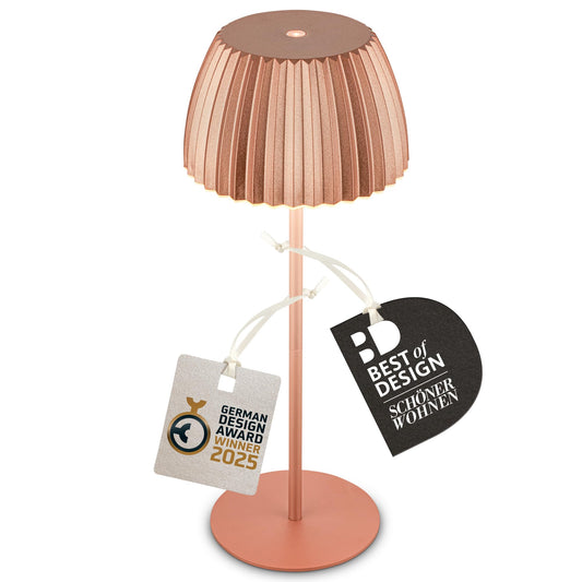 BRILONER - Riffle LED Table Lamp, wireless IP44 with light edge, touch dimmer, replaceable battery, bedside lamp, reading lamp, LED lamp, battery-operated lamp, German Design Award Winner, 14.5x36.5cm, copper color - 7553013
