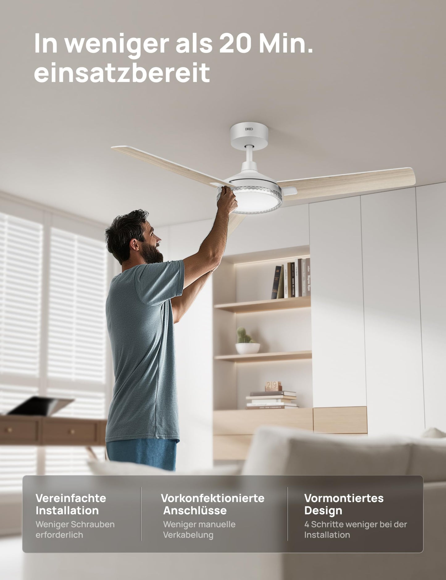 DREO ceiling fan with lighting and remote control, 132 cm white fan ceiling with light and Alexa, 5 CCT colors, 6 levels dimmable, 6 levels, quiet reversible DC motor, timer (1/4/8h) - DR-HCF004