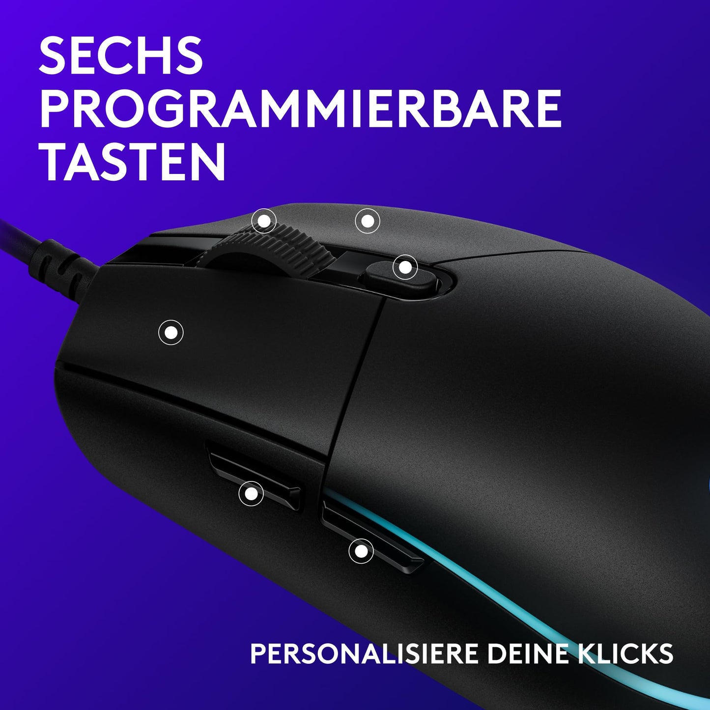 Logitech G203 gaming mouse with customizable LIGHTSYNC RGB lighting, 6 programmable buttons, gaming-ready sensor, 8,000 DPI tracking, light weight - black - 910-005796