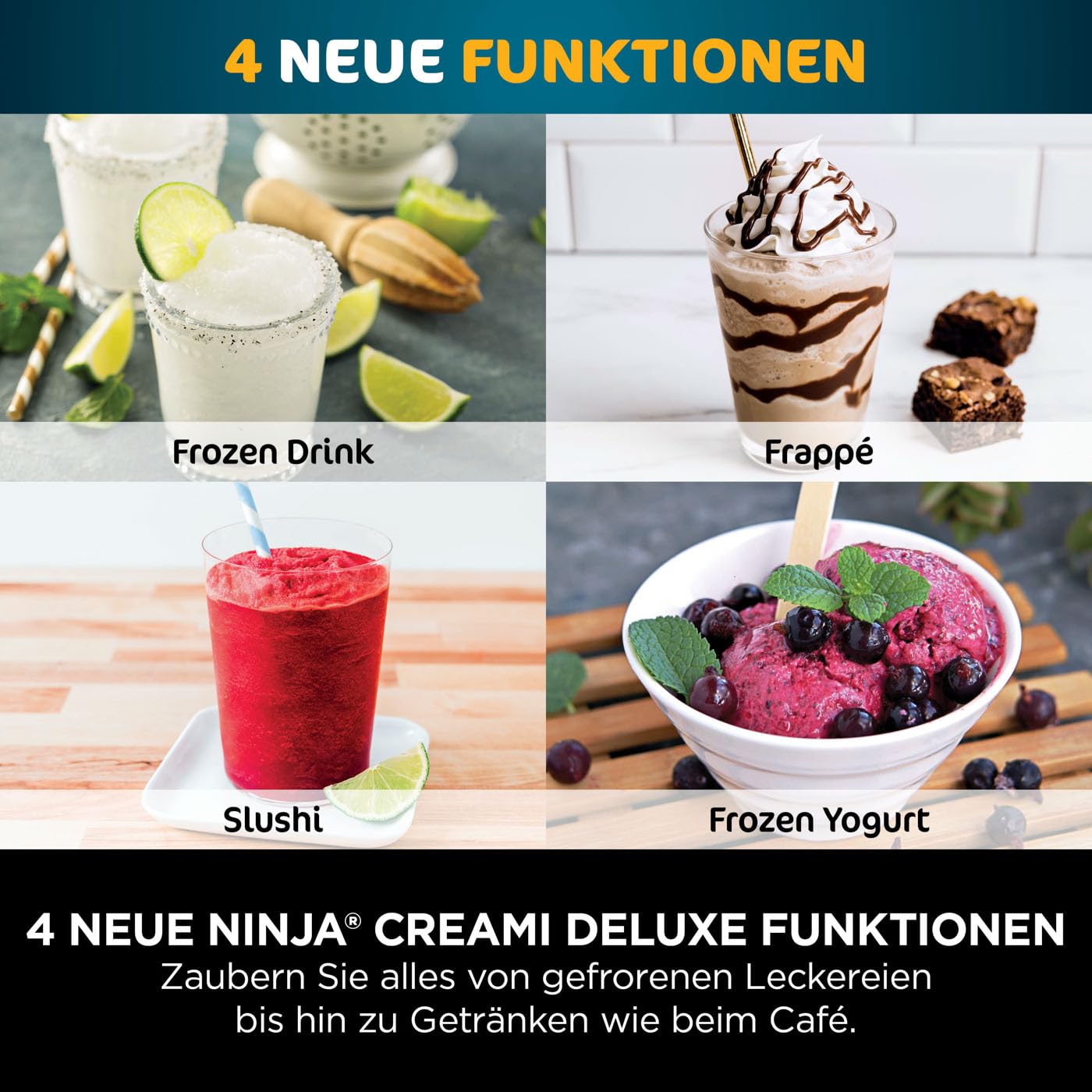 Ninja CREAMi Deluxe Ice Cream and Iced Drink Machine with 2 Cups, 10 Functions, Makes Ice Cream, Gelato, Sorbet, Frozen Yogurt, Milkshakes, Slushi & More, 2-in-1 Flavor Option, Silver, NC502EU