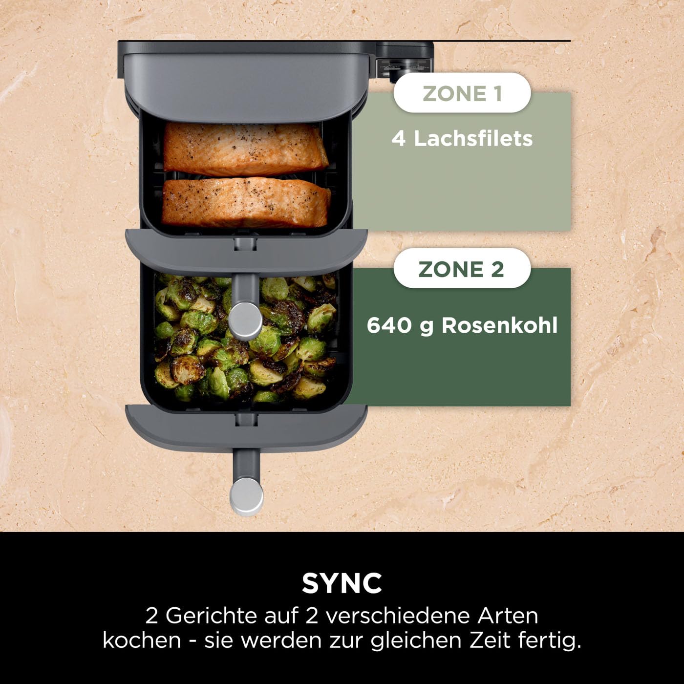 Ninja Double Stack XL Air Fryer Hot Air Fryer, 9.5L Airfryer, Double Basket Hot Air Fryer with 4 Cooking Levels, 2 Baskets, 2 Racks, Space Saving Design, 6 Cooking Functions, 8 Servings, Gray SL400EU