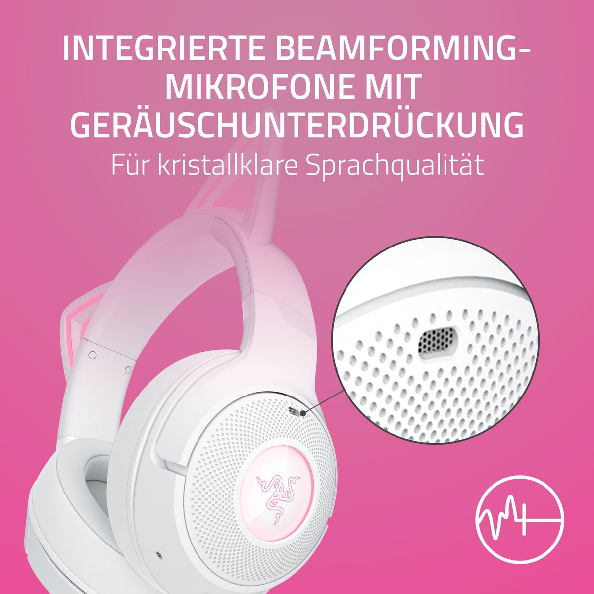 Razer Kraken Kitty V2 BT - Wireless Bluetooth RGB Headset with Kitty Ears for Gaming and Streaming (325g, Triforce 40mm Drivers, Bluetooth 5.2, Noise-Cancelling Mic, 40 Hours Battery Life) White - RZ04-04860600-R3M1