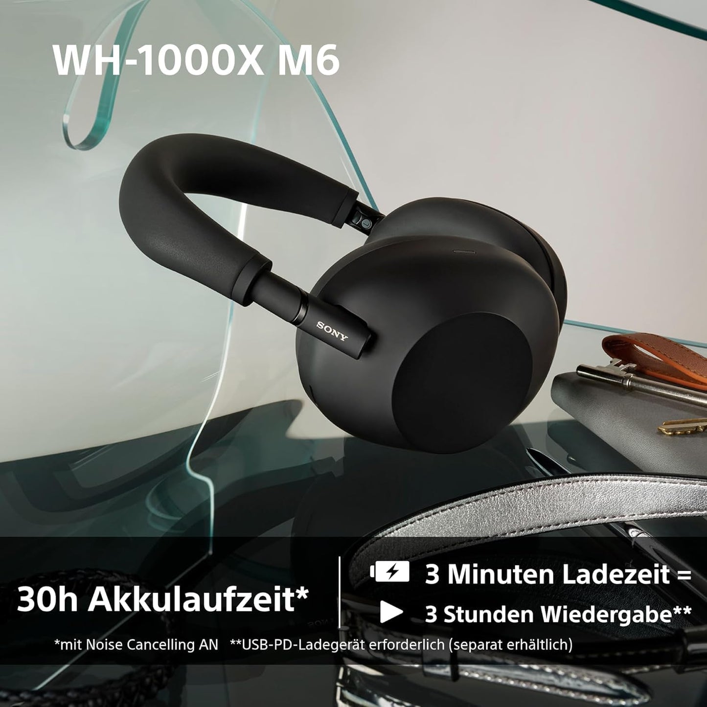 Sony WH-1000XM6 Wireless Noise Canceling Headphones, Signature Hi-Res Sound, Bluetooth Headphones, Comfort, Foldable Design, Magnetic Carrying Case, 30 Hour Battery NC On, iOS & Android - Black - WH1000XM6B.CE7