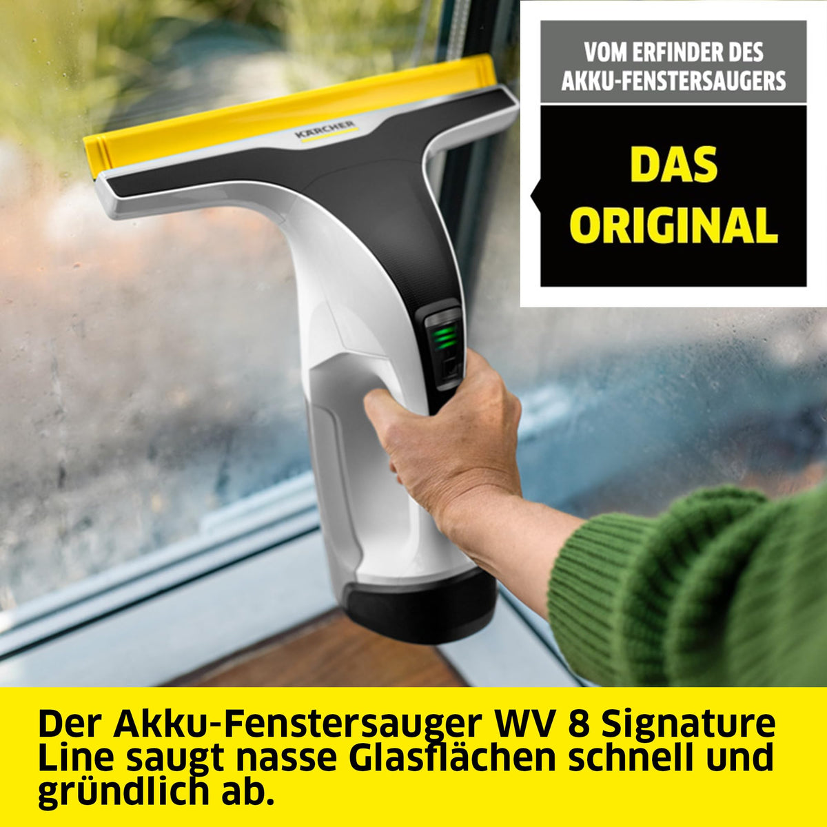 KÄRCHER Window Vacuum WV 8 Signature Line with Xtra!Flex® silicone lip, battery life: 55 min, dirty water tank: 150 ml, 2 suction nozzles, adjustable spray bottle with 2 microfiber cleaning pads. - 1.633-785.0