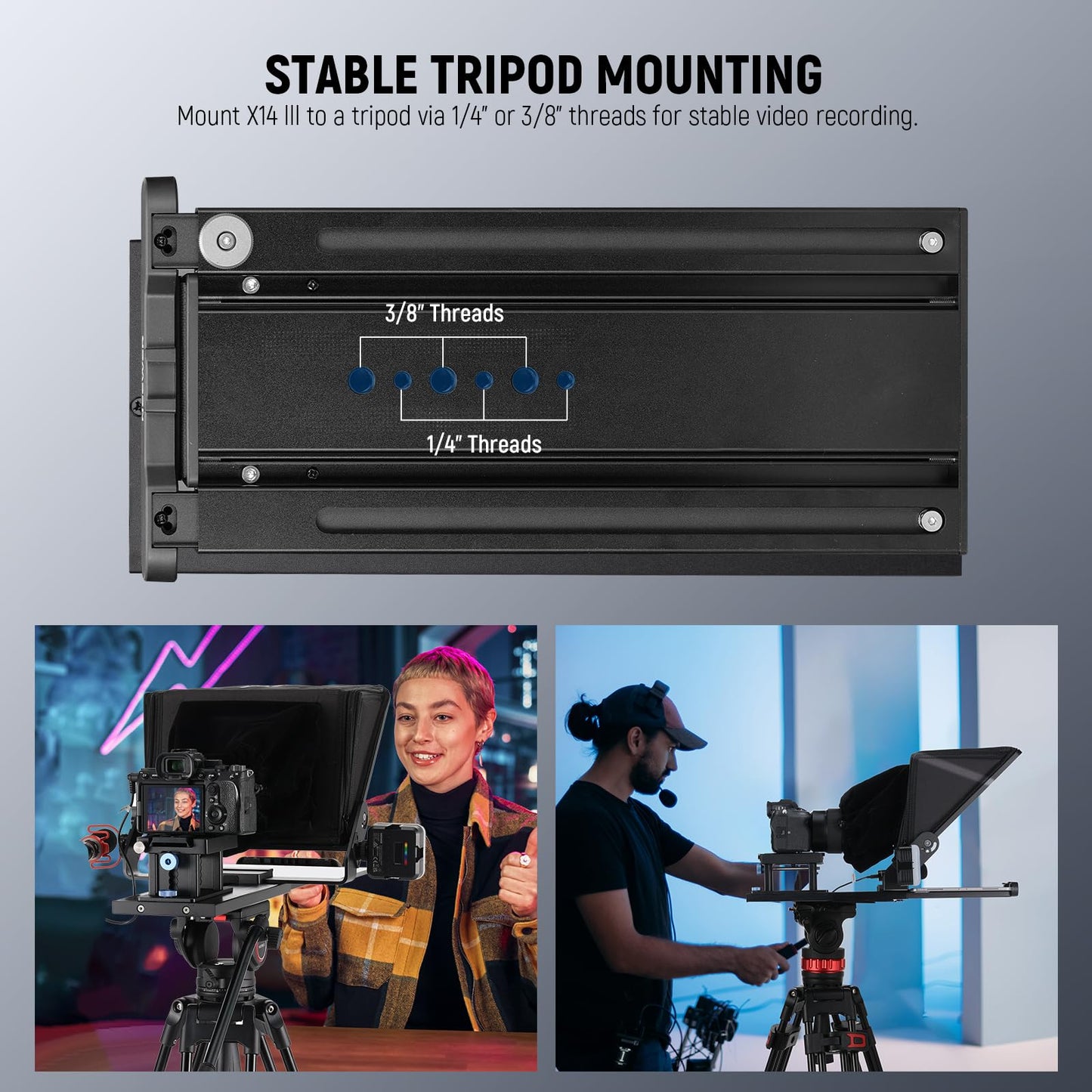 NEEWER Teleprompter X14 III with RT113 remote/app control, 45° tilt 14" beam splitter metal frame camera mount QR plate compatible with 501PL compatible with iPhone iPad DSLR no assembly
