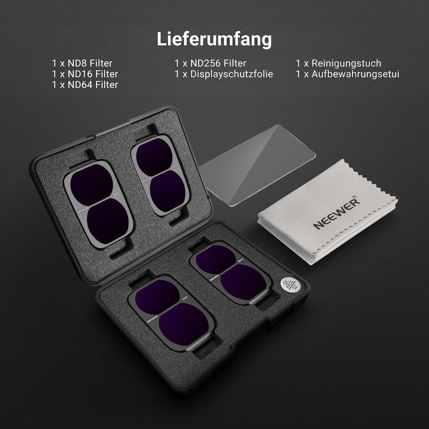 NEEWER ND filter set, exclusively compatible with the DJI Osmo Pocket 4P, ND8 + ND16 + ND32 + ND64, HD neutral density filter for gimbal action cameras, lens protection, photography accessory set - FL-P22