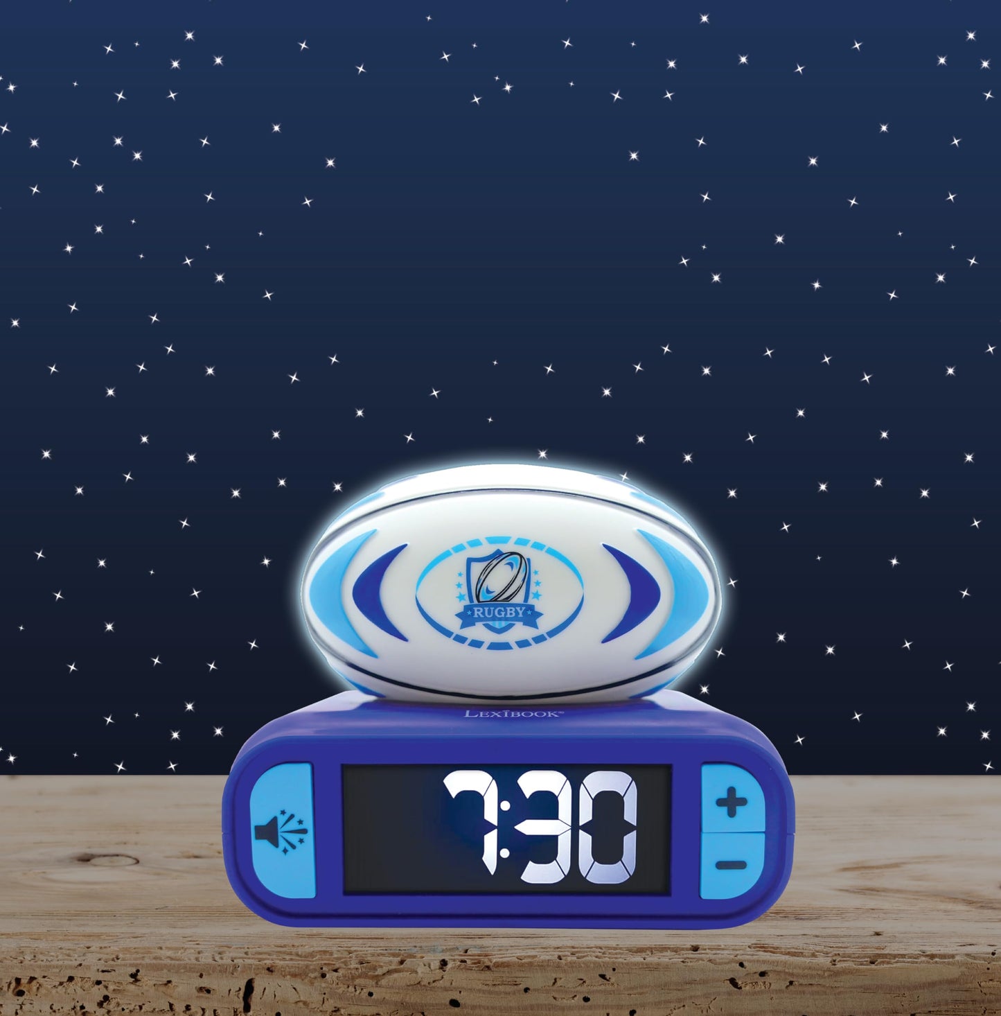 Lexibook, Rugby, Alarm Clock with Night Light, Sounds and Melodies, Backlit LCD Display, Luminous, Snooze Function, Blue, RL800RG