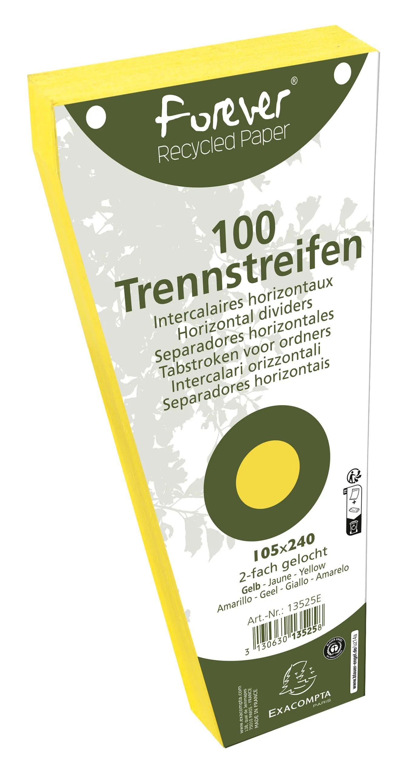 Exacompta - Ref. 13525E - Box of 6 packs of 100 trapezoidal registers, plain, perforated, 105 x 240 mm, yellow - 42007899549978