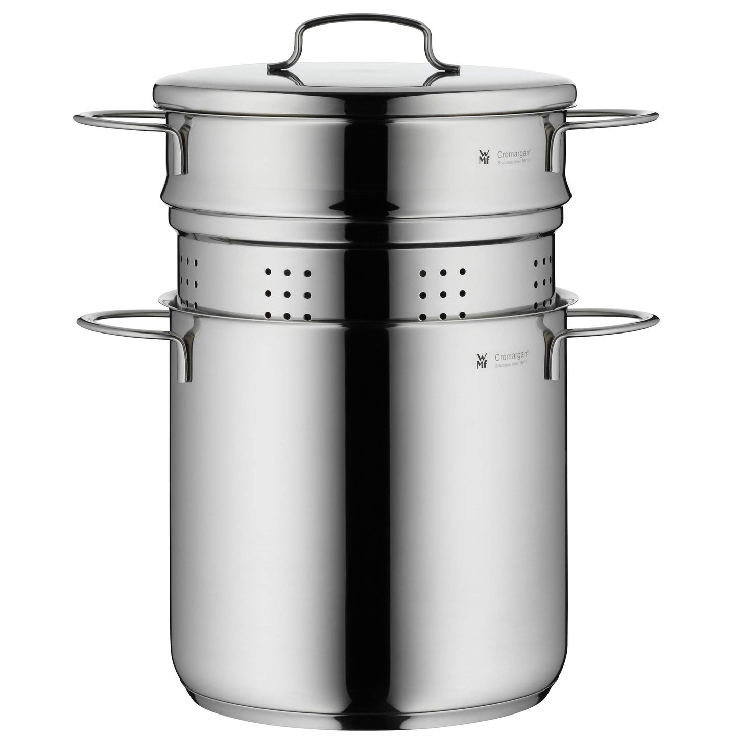 WMF mini pasta pot with metal lid and insert small 18 cm, 3l, pasta pot Cromargan polished stainless steel, induction, stackable, ideal for small portions or single households - 0718826040