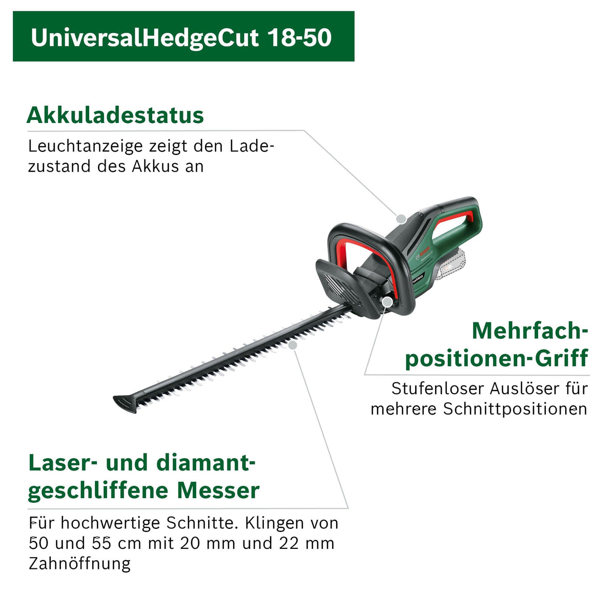 Bosch Akku-Heckenschere UniversalHedgeCut 18V-50 (fără acumulator/încărcător) - 0600849K03