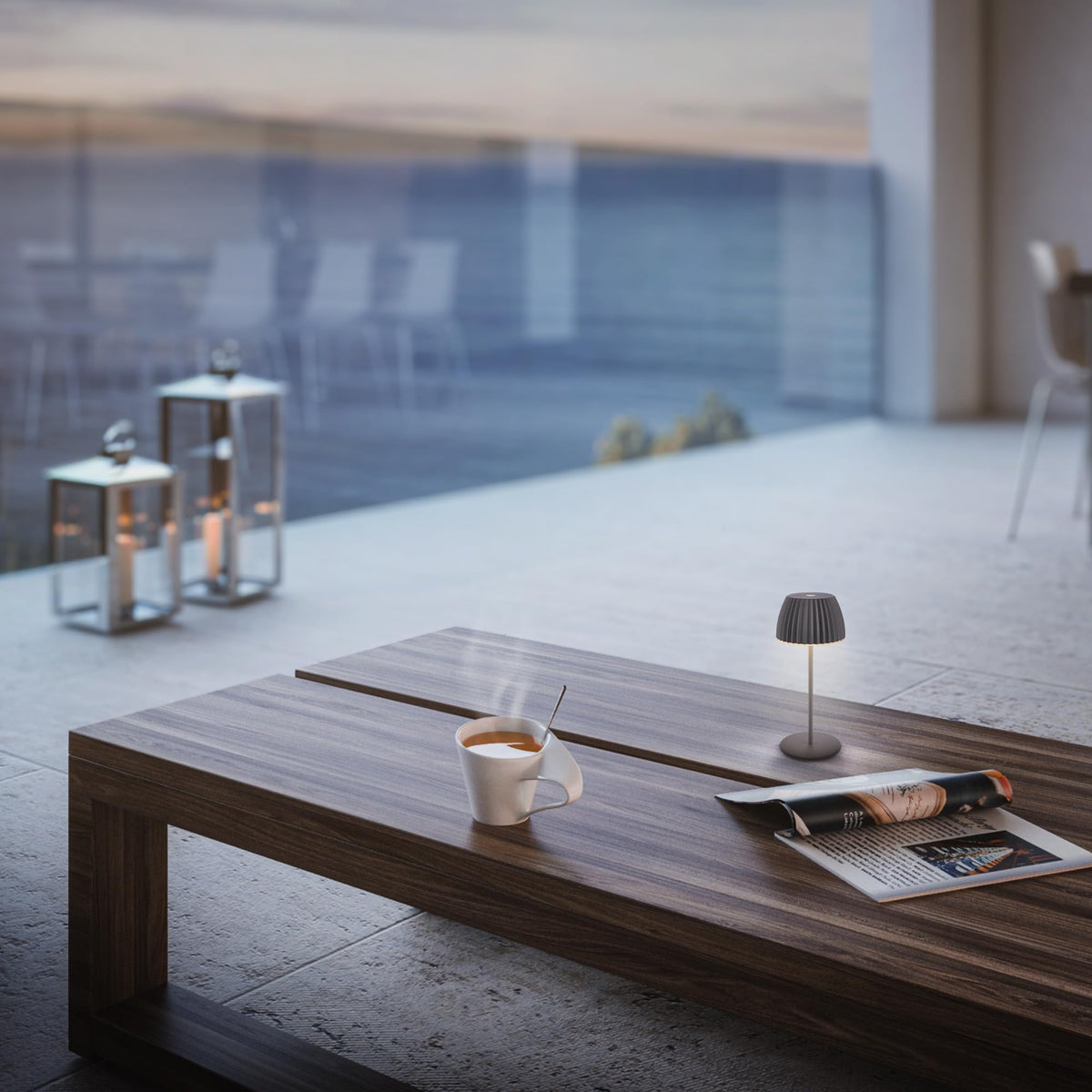 BRILONER - 2-piece set of Riffle Mini LED table lamps, wireless, IP44 with light edge, 8.5x20 cm, touch dimmer, rechargeable battery, bedside lamp, battery lamp, German Design Award Winner 2025, anthracite. - 7685025