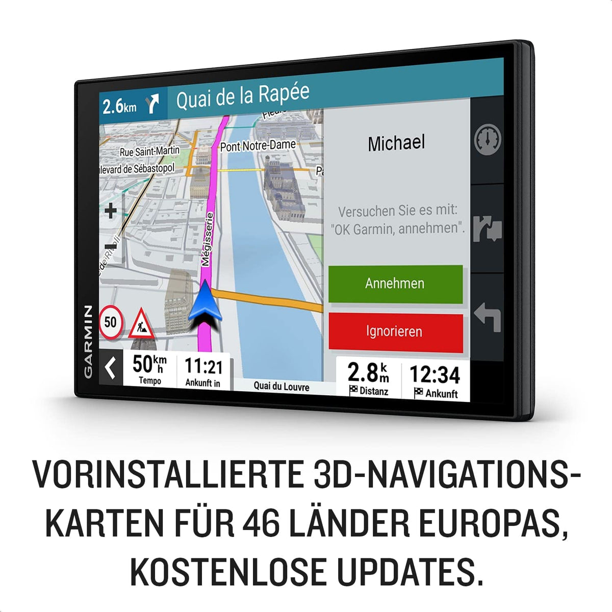 Garmin DriveSmart 76 MT-S – Navigation device with a large 7-inch (17.8 cm) HD display, 3D European maps with environmental zones, real-time traffic information via the Garmin Drive App, voice and driver assistance. - 010-02470-10