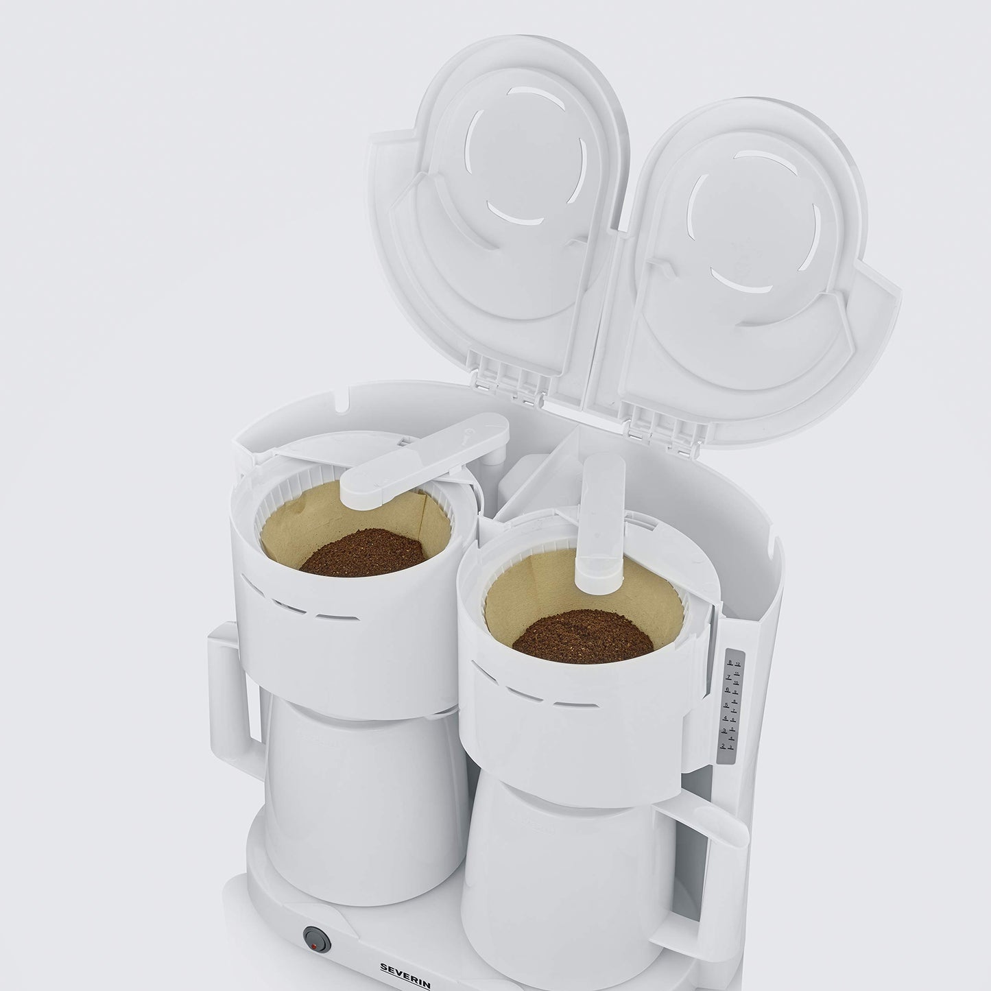 Severin Duo filter coffee machine with thermal jug, coffee machine for up to 16 cups, attractive filter machine with 2 vacuum jugs, white, 2 liters, 2,000 W, KA 9314