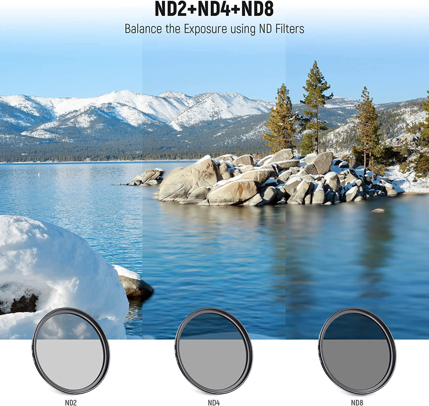 NEEWER 67mm lens filter set: UV CPL, FLD, ND2 ND4 ND8, lens hood - 10083801