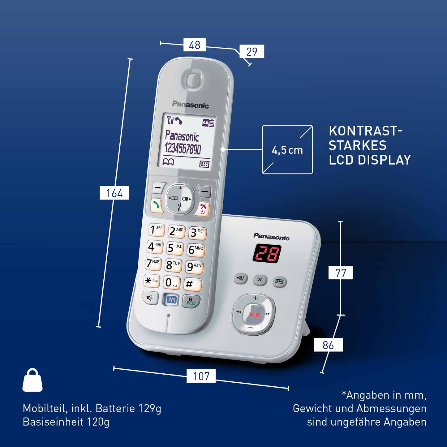 Panasonic KX-TG6821GS DECT cordless telephone with answering machine (low radiation, eco mode, gap telephone, landline, call barring) pearl silver