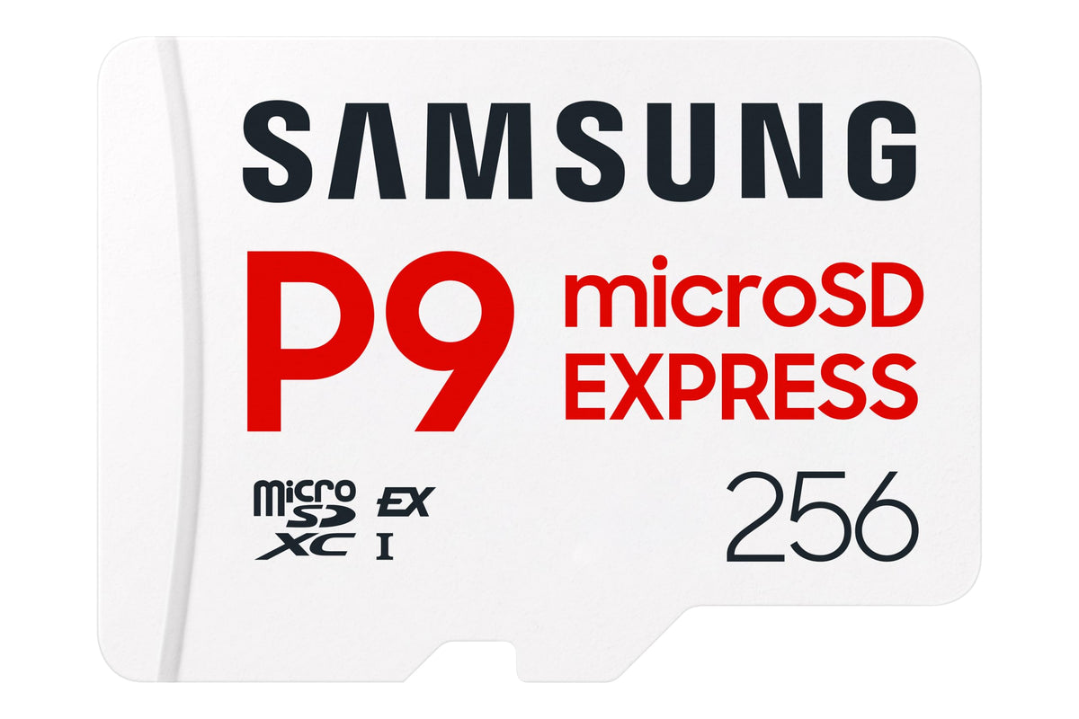 Samsung P9 Express microSD Express 256 GB, cardă de memorie de înaltă viteză pentru gaming, compatibilă cu Nintendo Switch 2, cu viteze de citire de până la 800 MB/s și viteze de scriere de până la 200 MB/s. Ideală pentru video 4K UHD, console și camere,