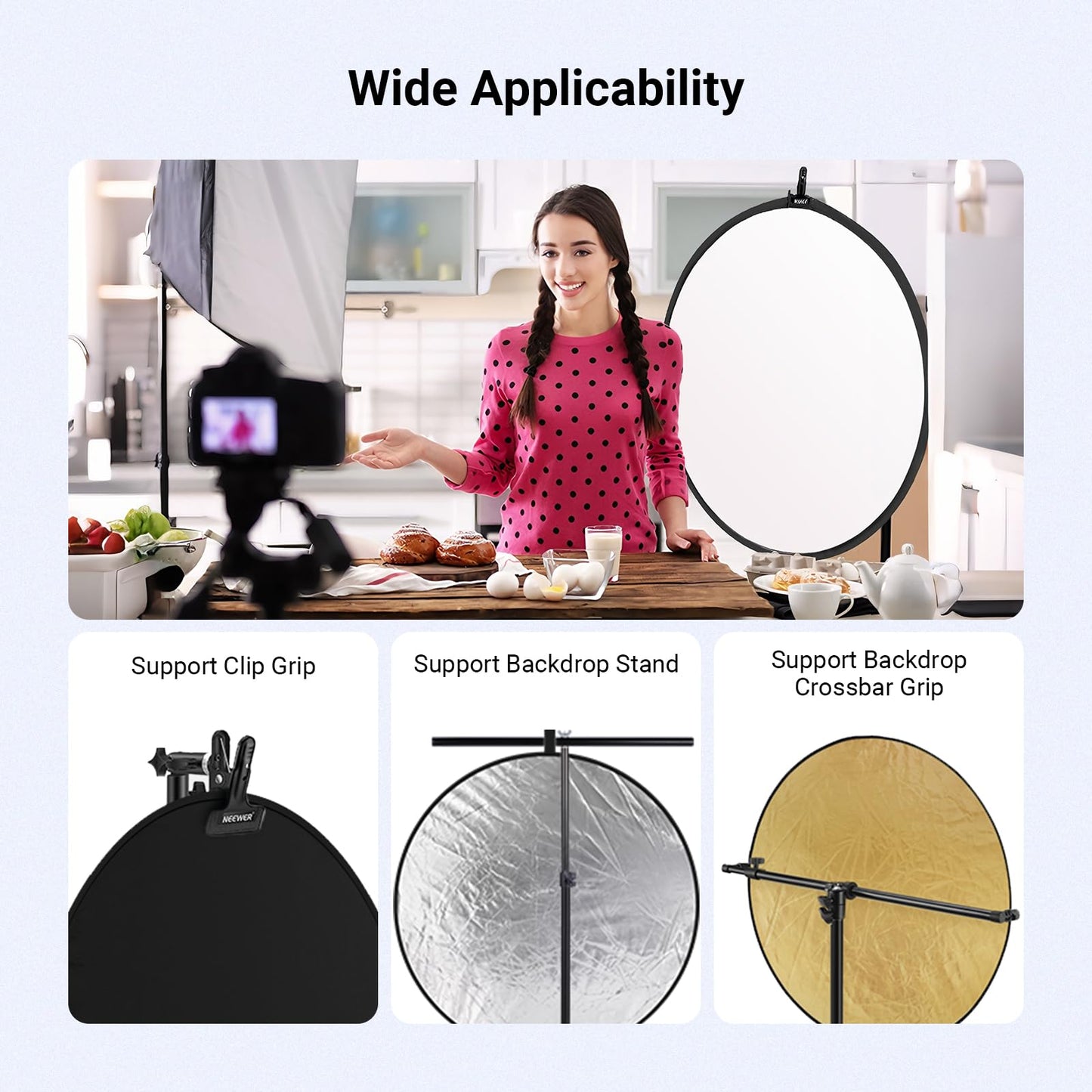 NEEWER 110cm Light Reflector Diffuser 5 in 1 Foldable Multi Disc with Bag - Translucent, Silver, Gold, White and Black, Photo Reflector for Outdoor Studio Photography Lighting, RF-110 - 10000076