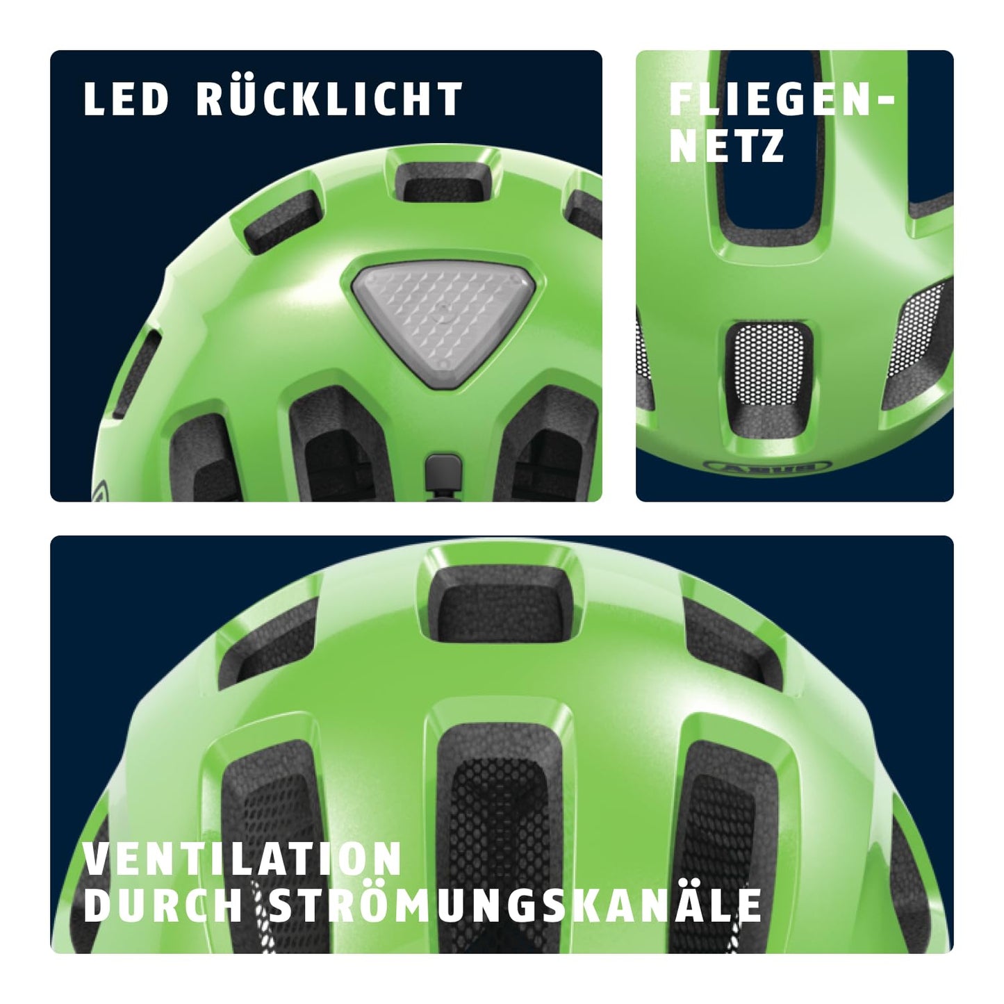 ABUS Youn-I 2.0 bicycle helmet - with light for children, teenagers and young adults - for girls and boys - green (sparkling), size M - 40161