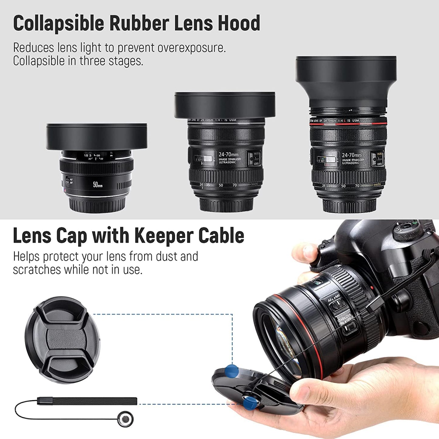 NEEWER 67mm lens filter set: UV CPL, FLD, ND2 ND4 ND8, lens hood - 10083801