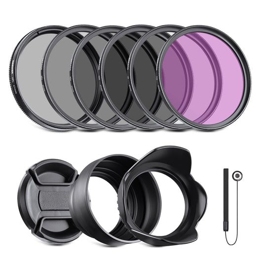 NEEWER 67mm ND Filter Kit and Lens Accessories, ND2 ND4 ND8 UV FLD CPL (Circular Polarizing) Filter Set with Lens Cap/Tulip Lens Hood - 10088186