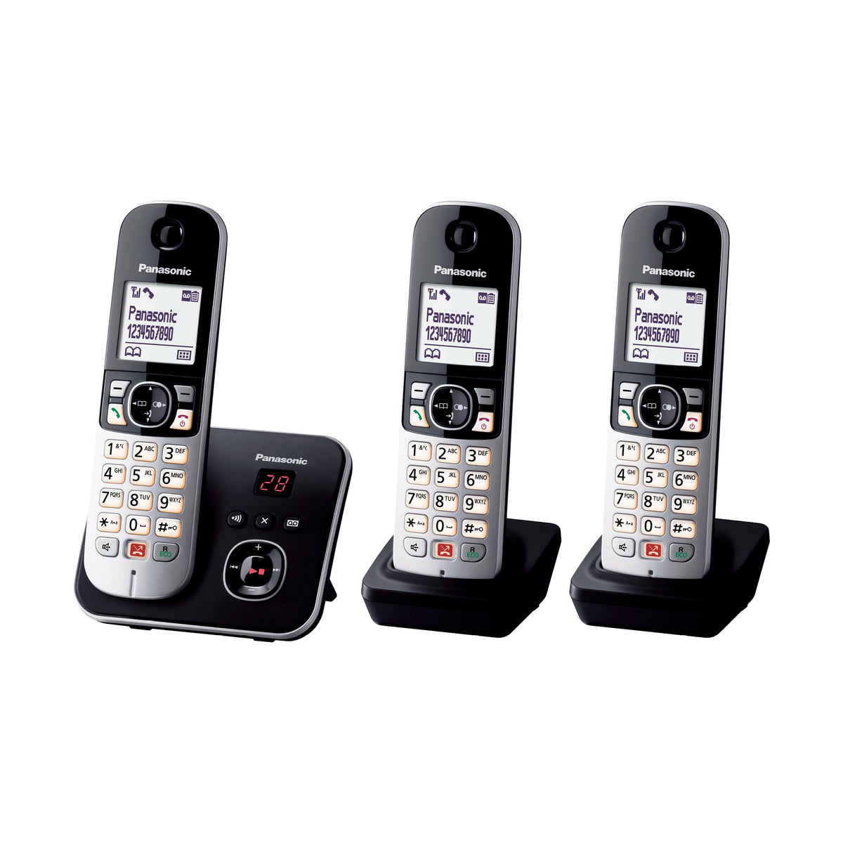 Panasonic KX-TG6863GB Cordless Phone with 3 Handsets and Answering Machine (Block up to 1,000 phone numbers, clear font size, loud receiver, full-duplex hands-free speaking) black-silver