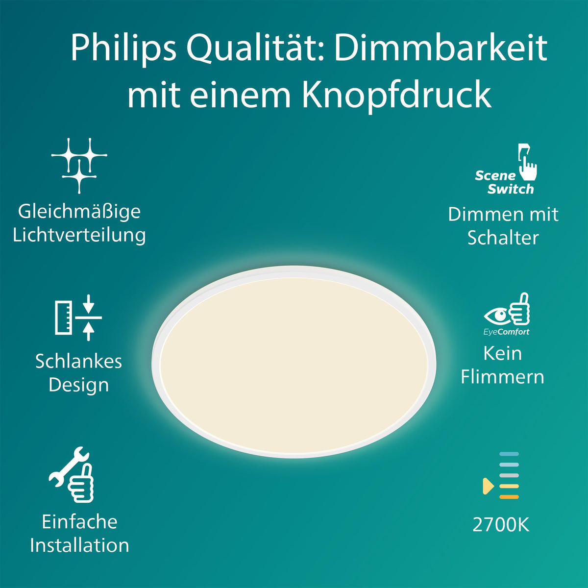 Philips Super Slim LED Ceiling Light, Round, 30 cm, White - 915005776701