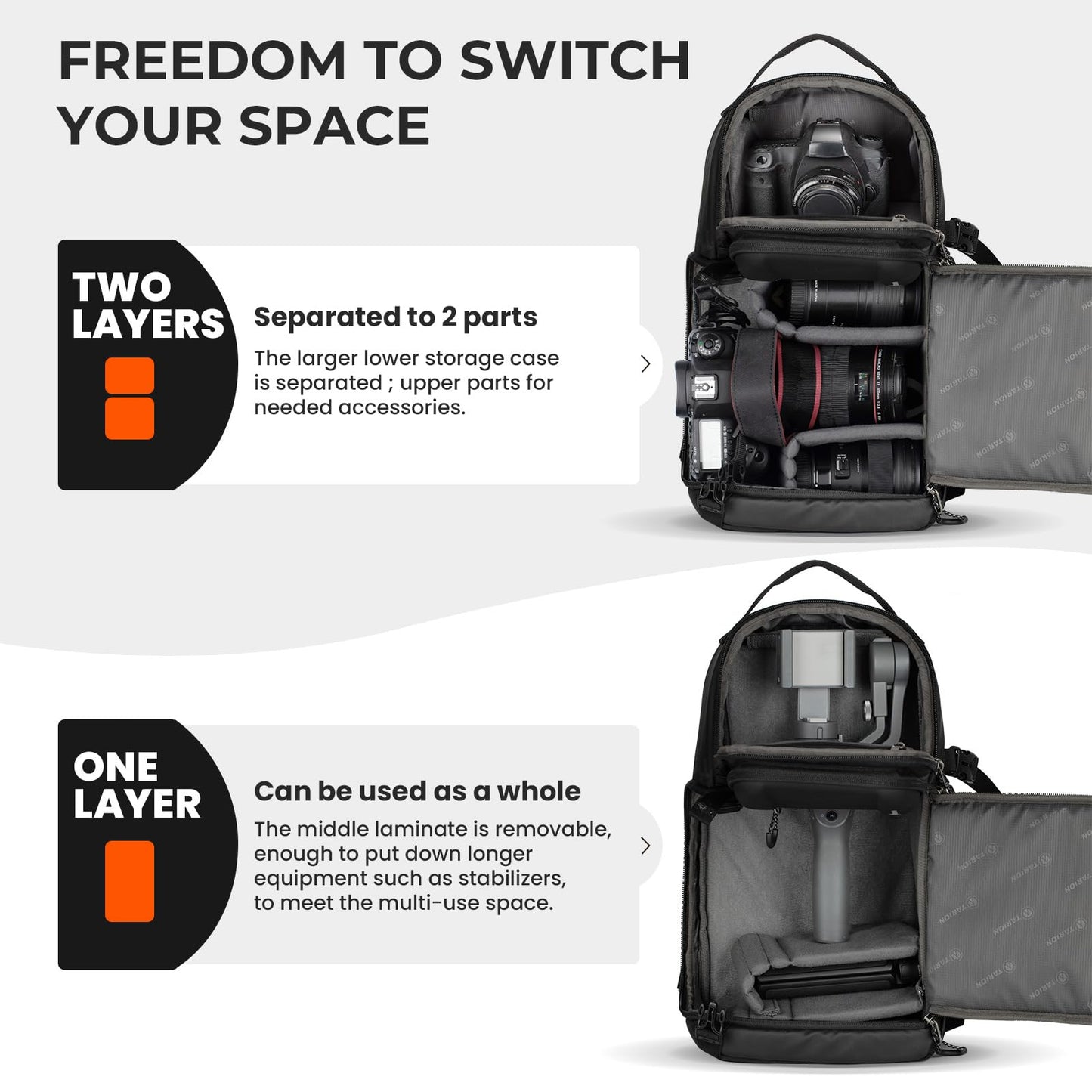 TARION 2-in-1 camera bag sling backpack photo backpack water-repellent TR-S