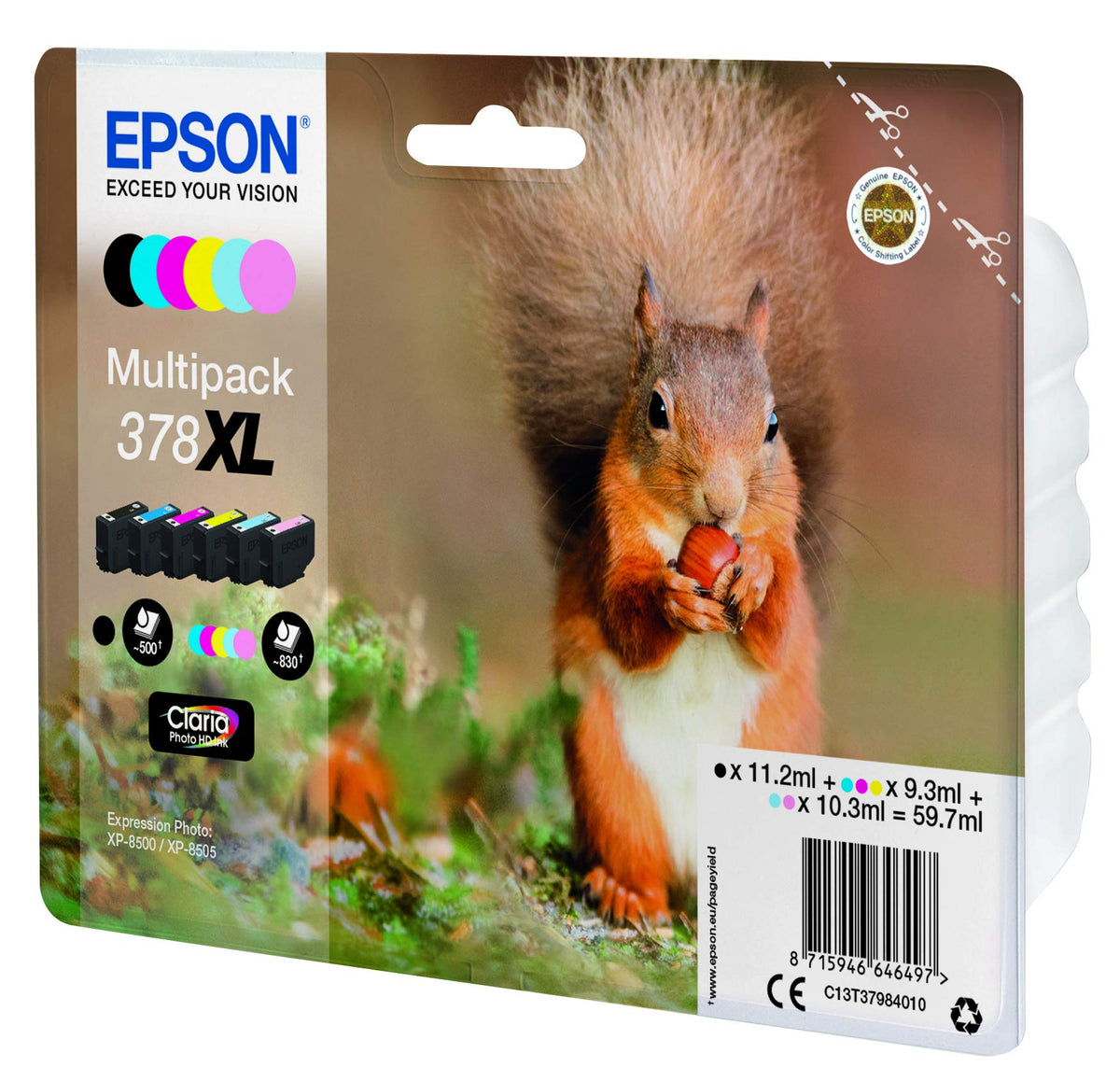 Epson EP64649 Original 378XL Ink Squirrel XP-8500 XP-8600 XP-8605, Amazon Dash Replenishment capable (Multipack, 6-color) - C13T37984010
