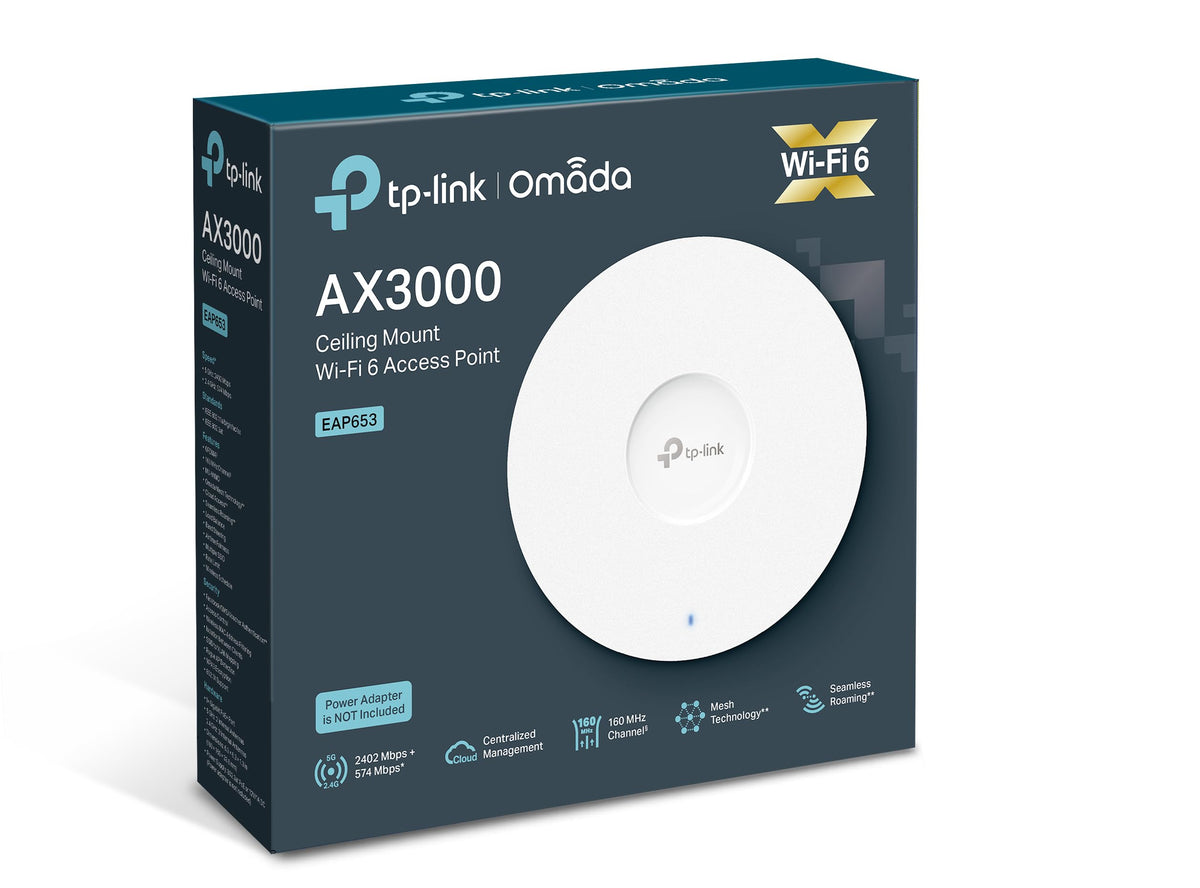 TP-Link EAP653 AX3000 Gigabit Dual Band WiFi 6 WLAN Access Point (Omada SDN, central management, 1 Gigabit port, seamless WLAN roaming, PoE/DC powered) white