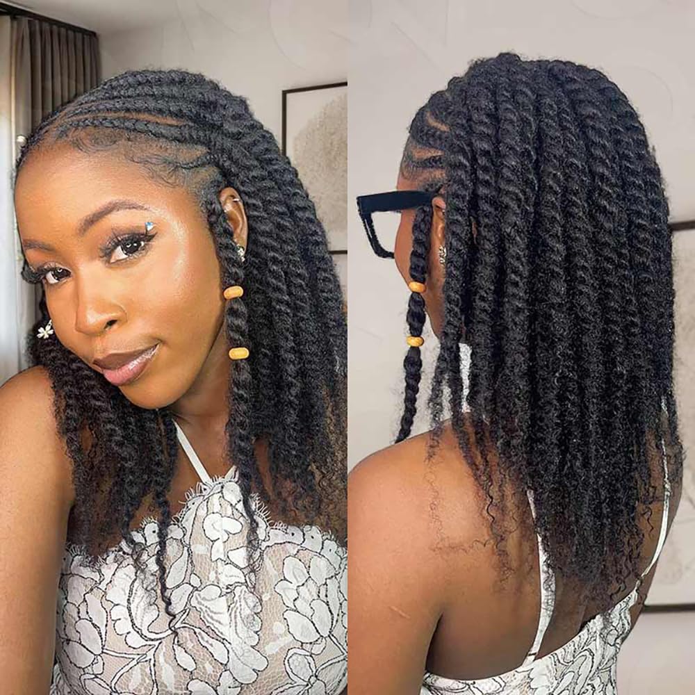 QVR Afro Kinkys Bulk Human Hair pentru extensii de dreadlock, reparare locuri, 35 cm, culoare neagră naturală, păr uman afro kinky pentru locuri, 1 pachet de 50 grame.