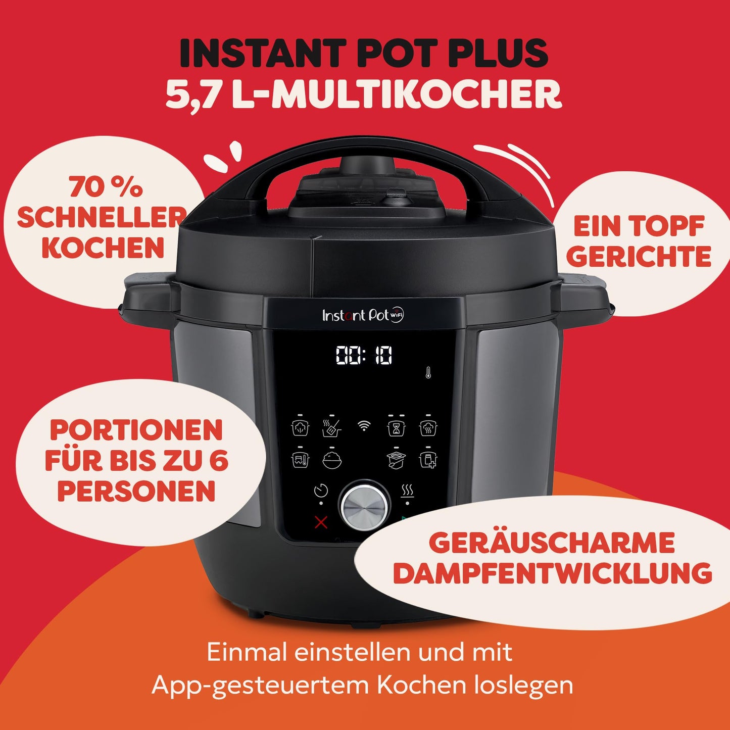 Instant Pot Plus 9-in-1 Multi Cooker 5.7L - Brushed Stainless Steel, Pressure Cooker, Slow Cooker, Rice Cooker, Sauteer, Yogurt Maker, Food Warmer, Steamer, Vacuum Cooker, Sterilizer - RPPC61-BK