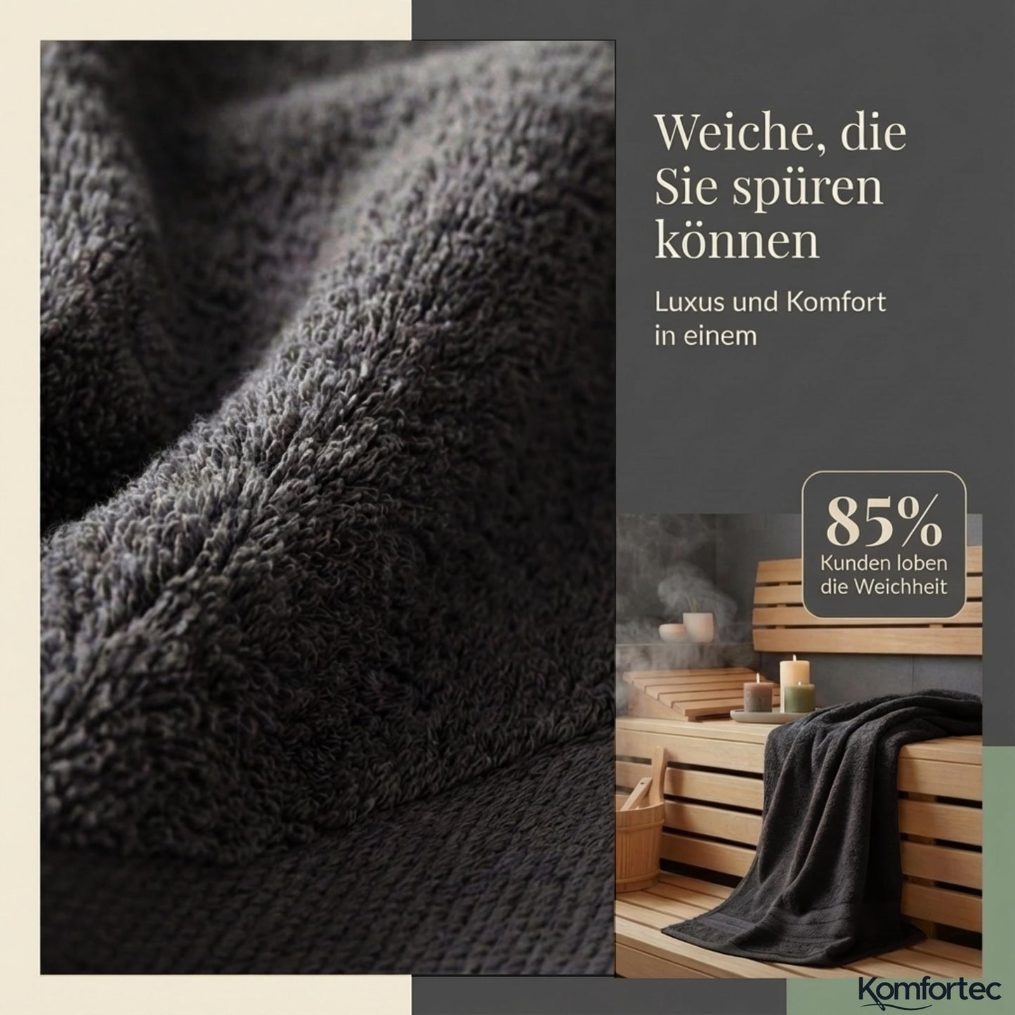 Komfortec set of 8 towels, 4 bath towels 70x140 cm & 4 hand towels 50x100 cm, 100% cotton terry cloth, fluffy and absorbent, black/beige - 4er-50x100-und-4er-70x140-schwarz-beige