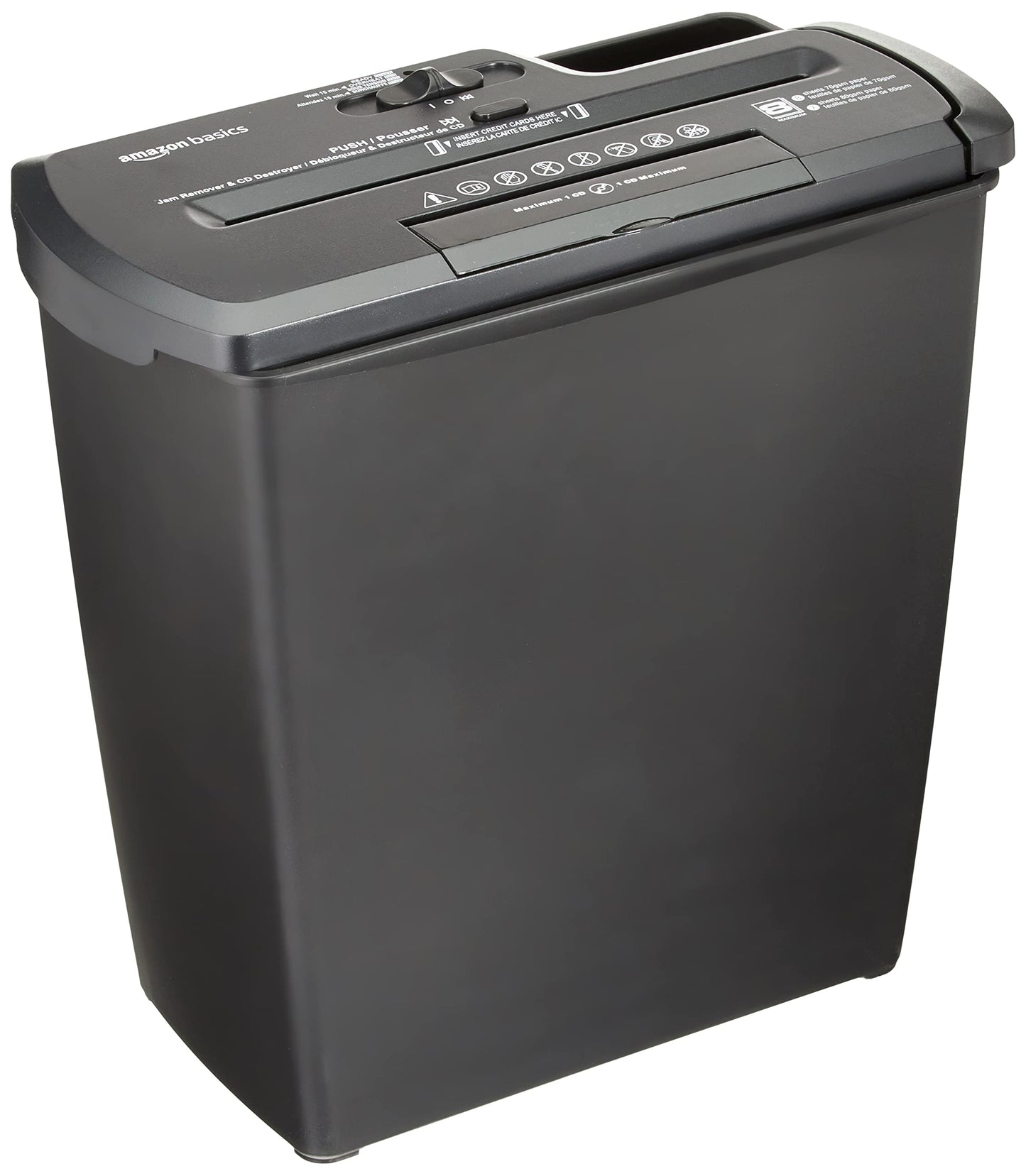 Amazon Basics Strip Cut Paper Shredder, 7-8 Sheets, for A4 Documents and Credit Cards, 12L Bin, Black - PBH-55473