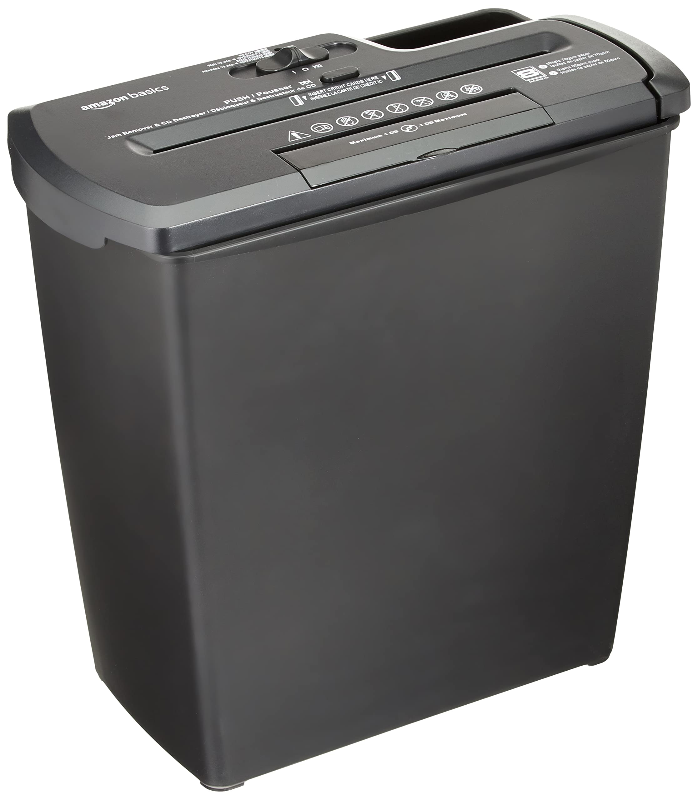 Amazon Basics Strip Cut Paper Shredder, 7-8 Sheets, for A4 Documents and Credit Cards, 12L Bin, Black - PBH-55473