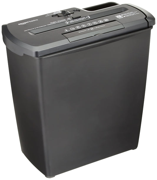 Amazon Basics Strip Cut Paper Shredder, 7-8 Sheets, for A4 Documents and Credit Cards, 12L Bin, Black - PBH-55473