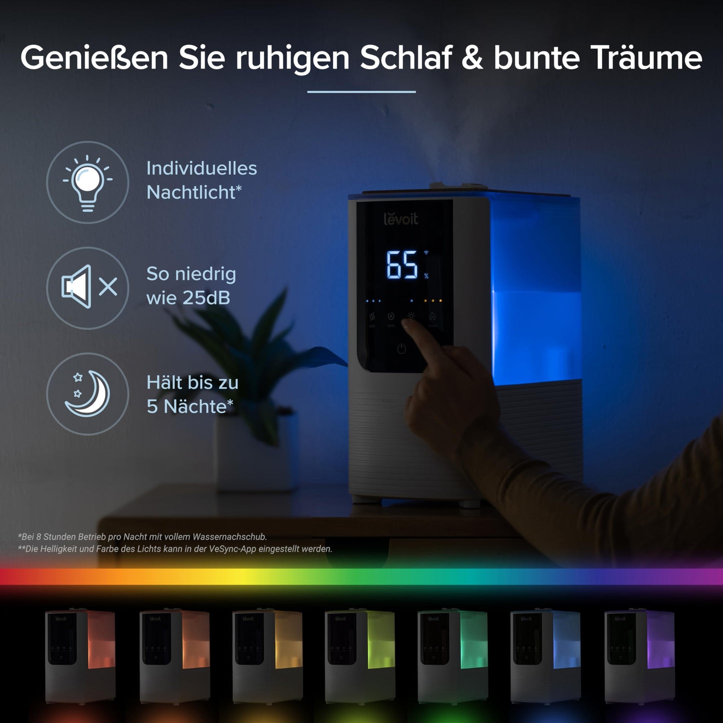Levoit Smart humidifier for large rooms, top-fill humidifier, warm & cold mist max 550 ml/h, up to 40㎡, quiet room humidifier with night light for plants, auto shut-off, 4.5 L, moon white - LUH-O451S-WUK