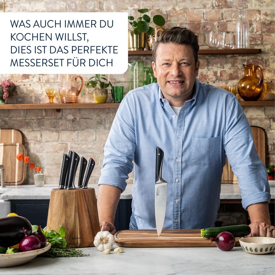Tefal Jamie Oliver Cuțit pentru carne/șuncă 20 cm, performanță de tăiere ridicată, design inconfundabil, lame rezistente și durabile, oțel inoxidabil/negru, K2670255
