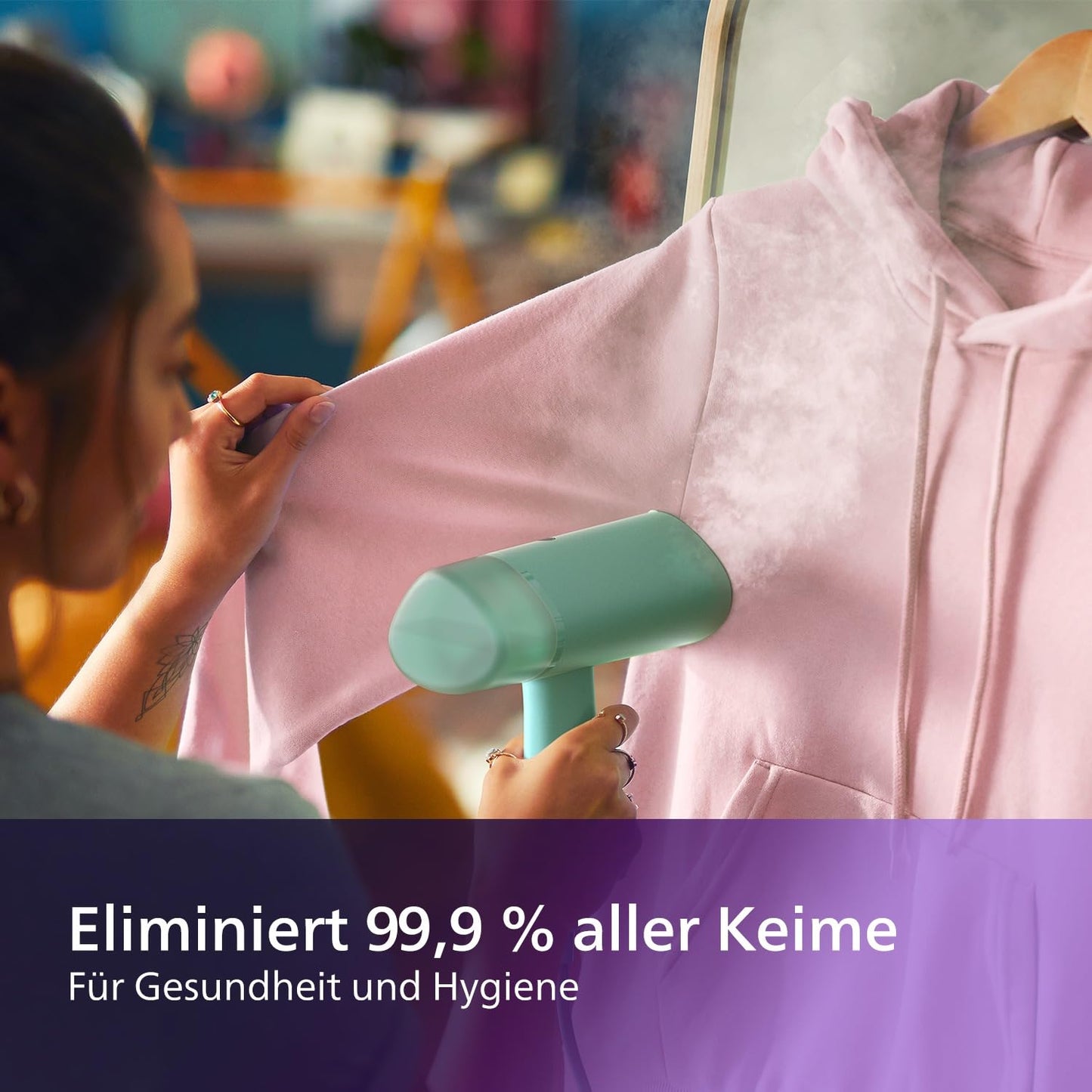 Philips 3000 Series Portable Steamer - 1000W, Compact and Foldable, 100ml Water Tank Constant Steam Output 20g/min, No Ironing Board Required, Green (STH3010/70)