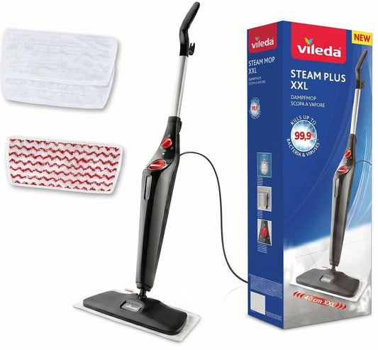 Vileda Steam Plus XXL steam cleaner | Hygienic floor cleaner with PowerPad and 2 microfiber covers - for large areas, tiles, laminate & parquet | Heating time: 15 seconds | Comfort pack - 173951