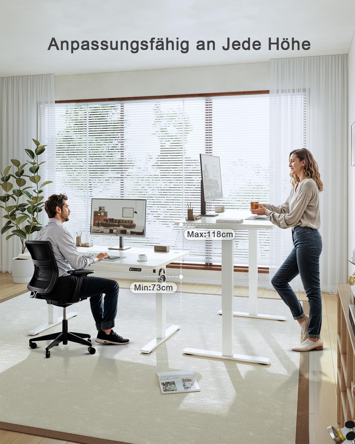 JUMMICO Birou reglabil pe înălțime cu port de încărcare USB, birou electric reglabil pe înălțime 140 x 60 cm, masă stand-sit, birou standing, masă reglabilă pentru computer, birou standing, alb - 0403