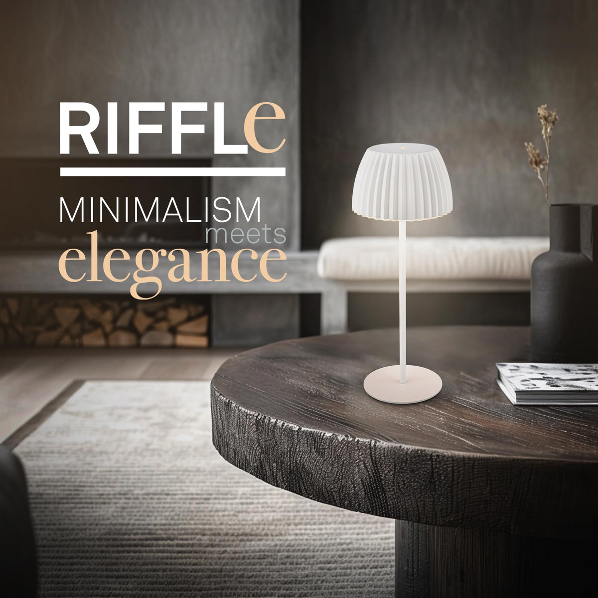 BRILONER - Riffle LED table lamp, wireless, IP44 with light edge, touch dimmer, replaceable battery, bedside lamp, reading lamp, LED lamp, battery lamp, German Design Award Winner 2025, 14.5x36.5 cm, White - 7553016