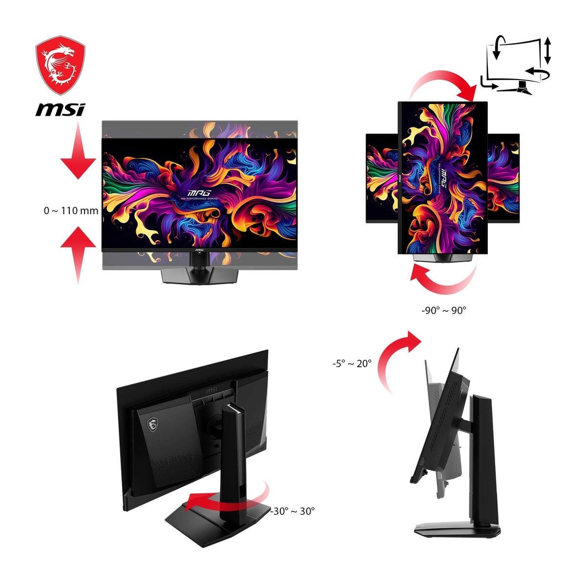 MSI MAG 271QPX QD-OLED Monitor de Gaming de 26.5 inch WQHD - 2560 x 1440 Panou Quantum Dot OLED, 360Hz / 0.03ms, 99.1% DCI-P3, ΔE≤2, DisplayHDR True Black 400 - DP 1.4a, HDMI 2.1, USB Type-C - 9S6-3CD89T-001