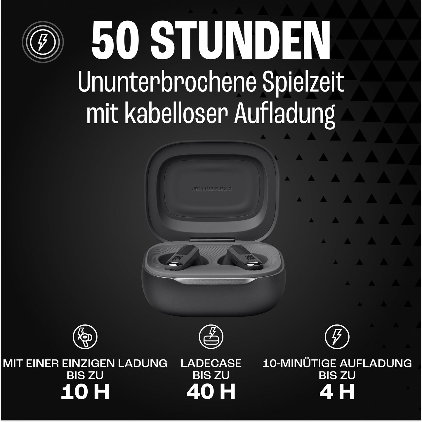 JBL Live Flex 3, wireless earbud headphones with Bluetooth, 50 hours of battery life, True Adaptive Noise Canceling and high-resolution JBL Signature Sound, IP54 waterproof, with earplugs, black - JBLLIVEFLEX3BLK