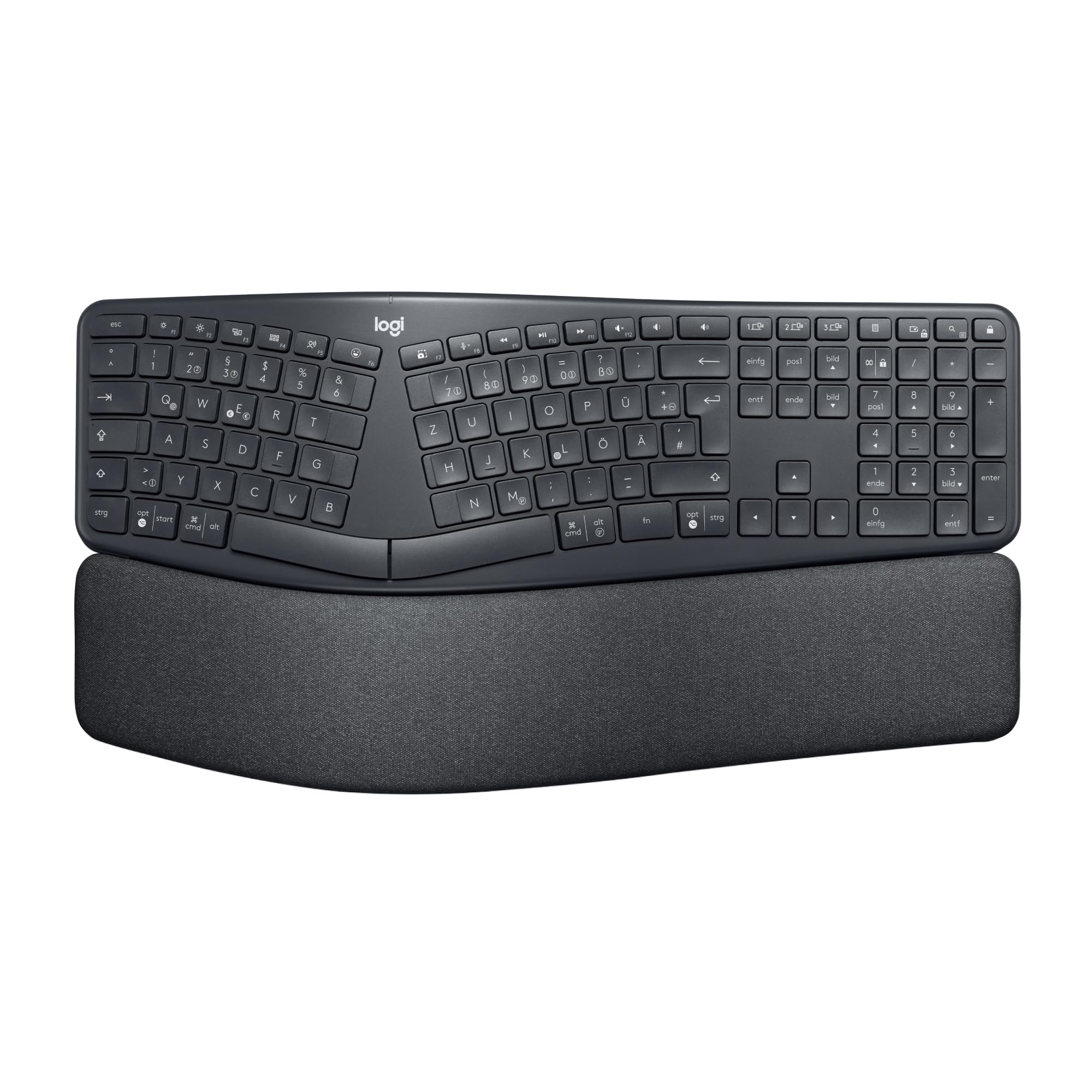 Logitech ERGO K860 Wireless Ergonomic Keyboard - Split Keyboard, Wrist Rest, Natural Typing, Stain-Resistant Material, Bluetooth and USB Connection, for Windows/Mac - Graphite - 920-009167