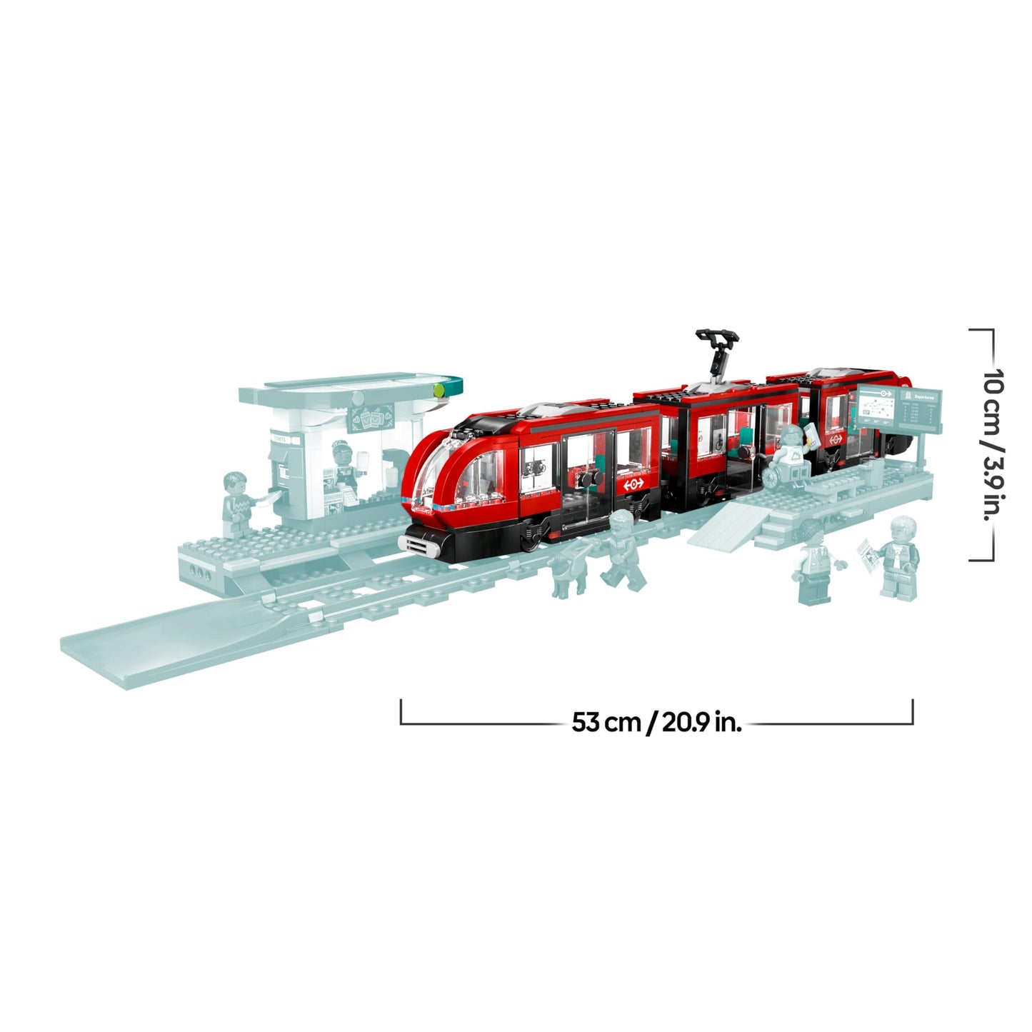 LEGO City tram with stop, gift idea for fans of vehicle toys aged 7 and over, with 6 minifigures and a guide dog for role play, building toy 60423