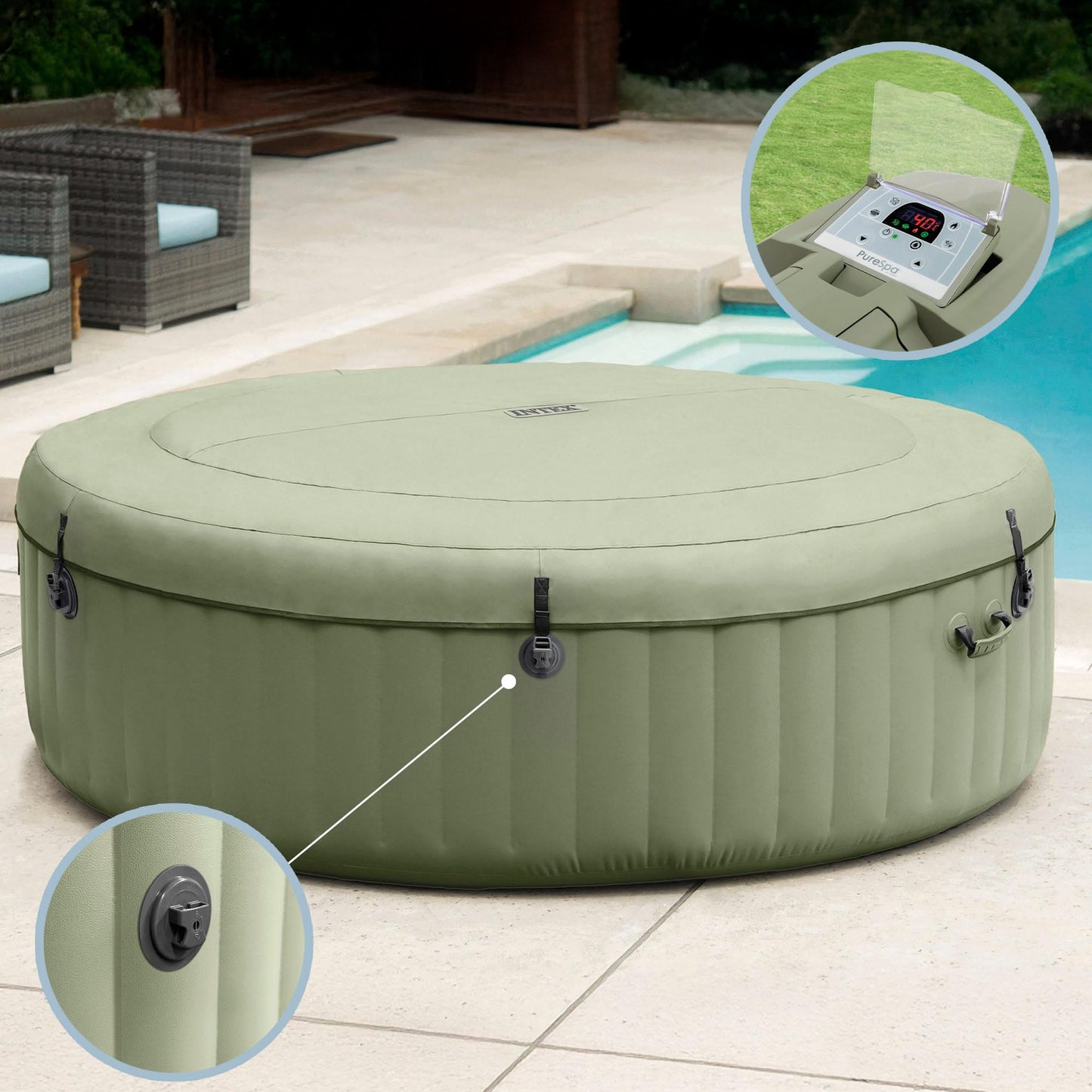 Intex 6-Person Olive Green Round Bubble Spa Set 28428NP (Inflated 216 cm x 71 cm)