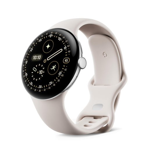 Google Pixel Watch 4 (45mm) - Android smartwatch with comprehensive health and fitness tracking and Gemini support - Polished Silver aluminum body - Porcelain sports band - LTE