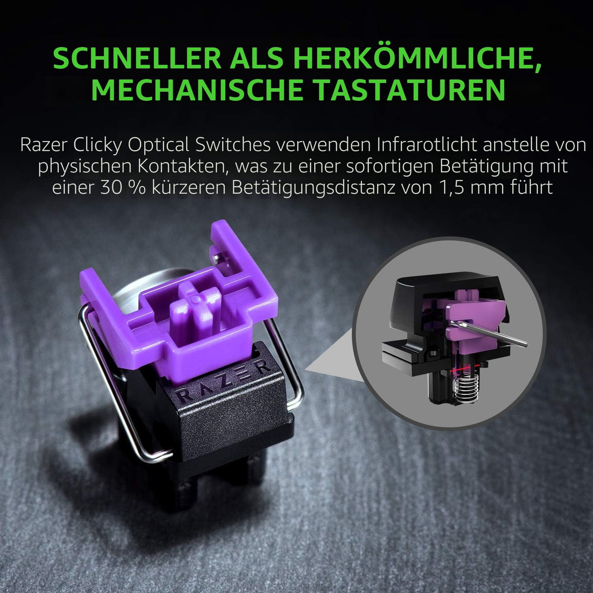 Razer Huntsman Mini (Purple Switch) - Tastatur de gaming compactă de 60% (Switch-uri optice clicante, capace de taste Doubleshot PBT, cablu USB-C detașabil) QWERTY US-Layout | Negru - RZ03-03390100-R3M1