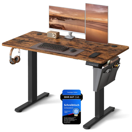 SONGMICS Height-adjustable desk electric, 120 x 60 cm, adjustable table, memory function for 4 heights, for office, vintage brown LSD132K01